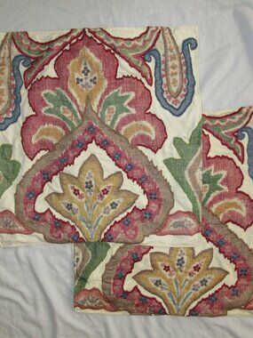 Lot of 2 Pottery Barn Karlie Ikat Boho Embroidered Pillow Cover Shams 24" x 24"